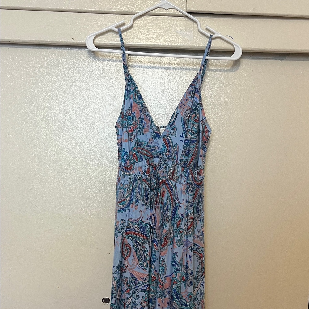 Chic Paisley Print Maxi Dress in Blue and Pink